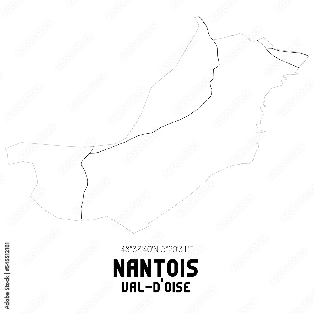 NANTOIS Val-d'Oise. Minimalistic street map with black and white lines.