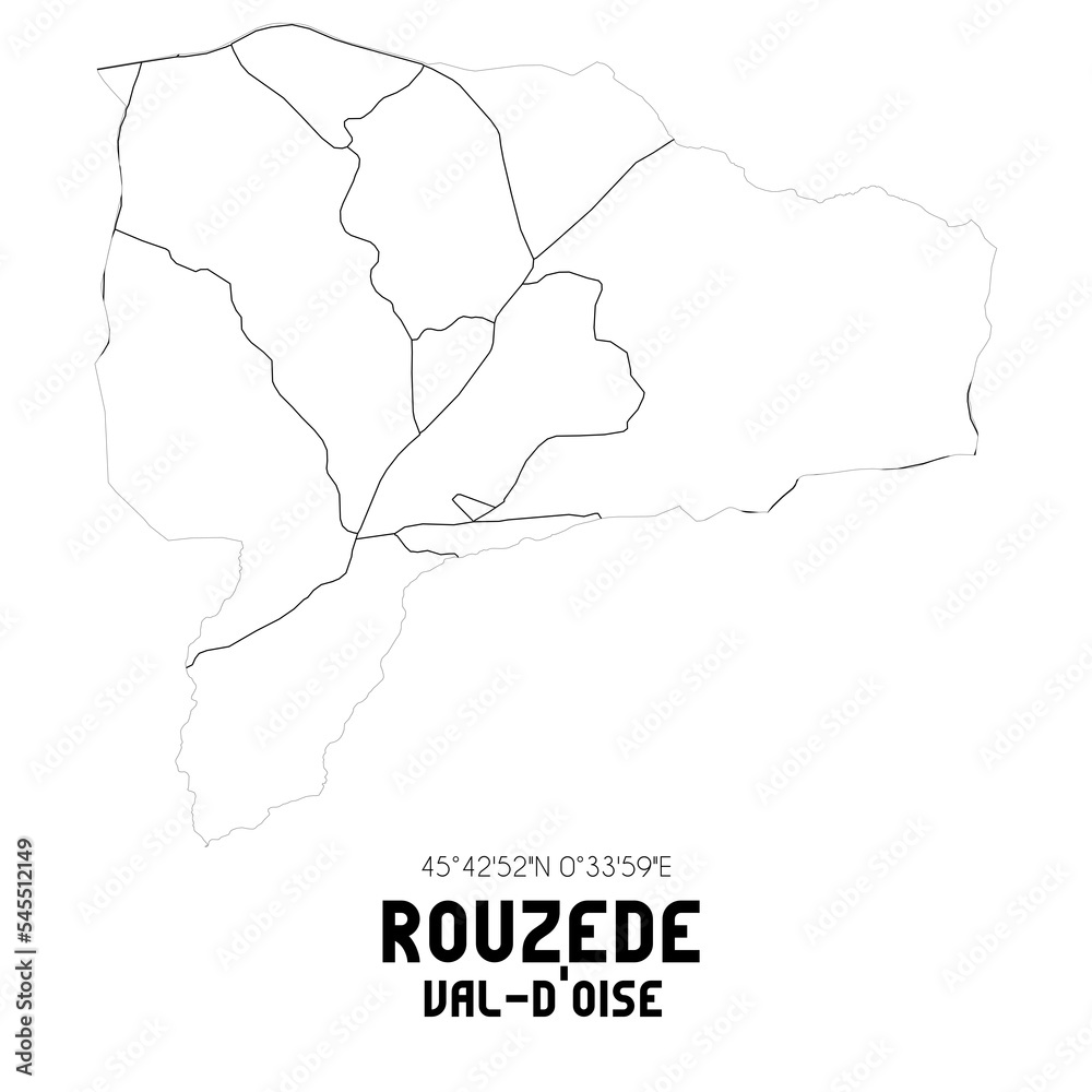 ROUZEDE Val-d'Oise. Minimalistic street map with black and white lines.