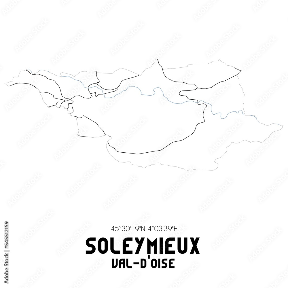 SOLEYMIEUX Val-d'Oise. Minimalistic street map with black and white lines.