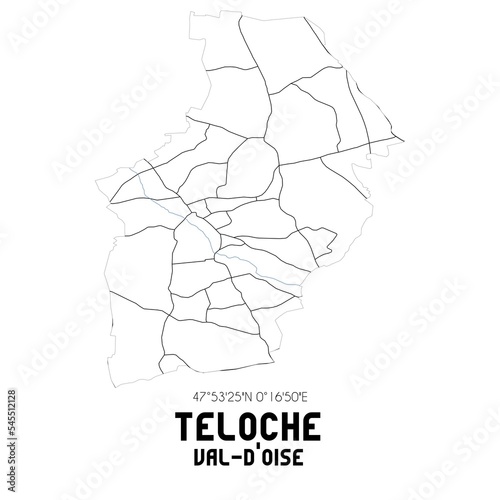 TELOCHE Val-d'Oise. Minimalistic street map with black and white lines.