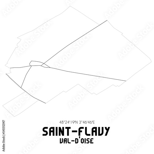 SAINT-FLAVY Val-d'Oise. Minimalistic street map with black and white lines.