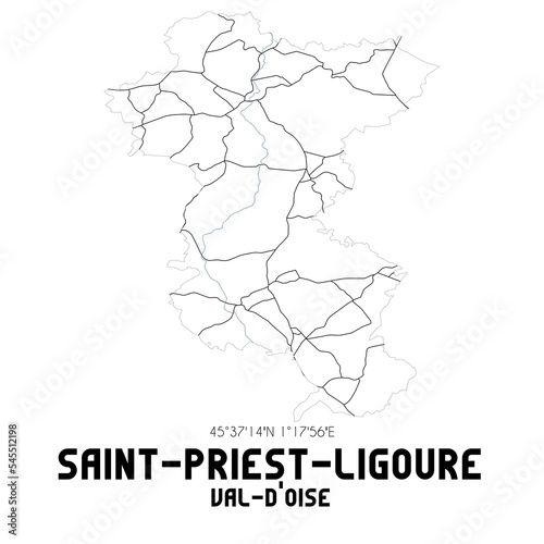SAINT-PRIEST-LIGOURE Val-d'Oise. Minimalistic street map with black and white lines.