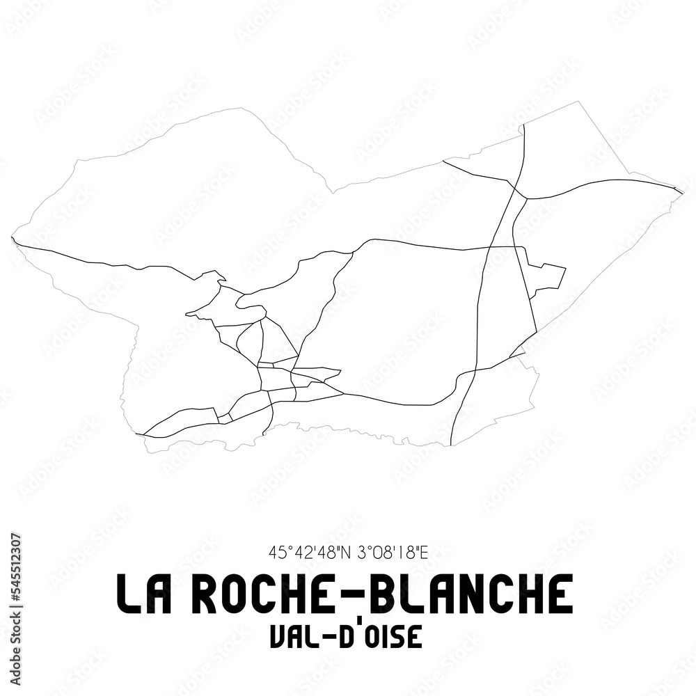 LA ROCHE-BLANCHE Val-d'Oise. Minimalistic street map with black and white lines. LA ROCHE-BLANCHE Val-d'Oise. Minimalistic street map with black and white lines.