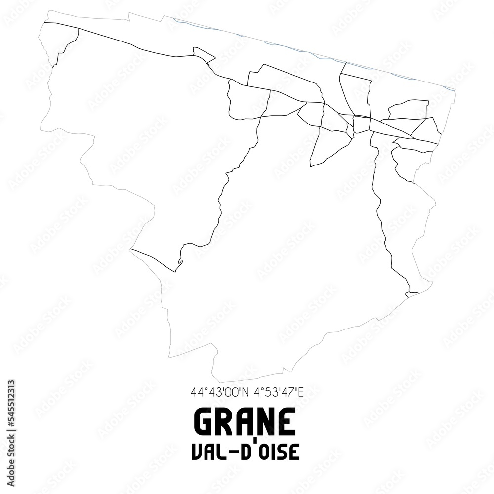 GRANE Val-d'Oise. Minimalistic street map with black and white lines.