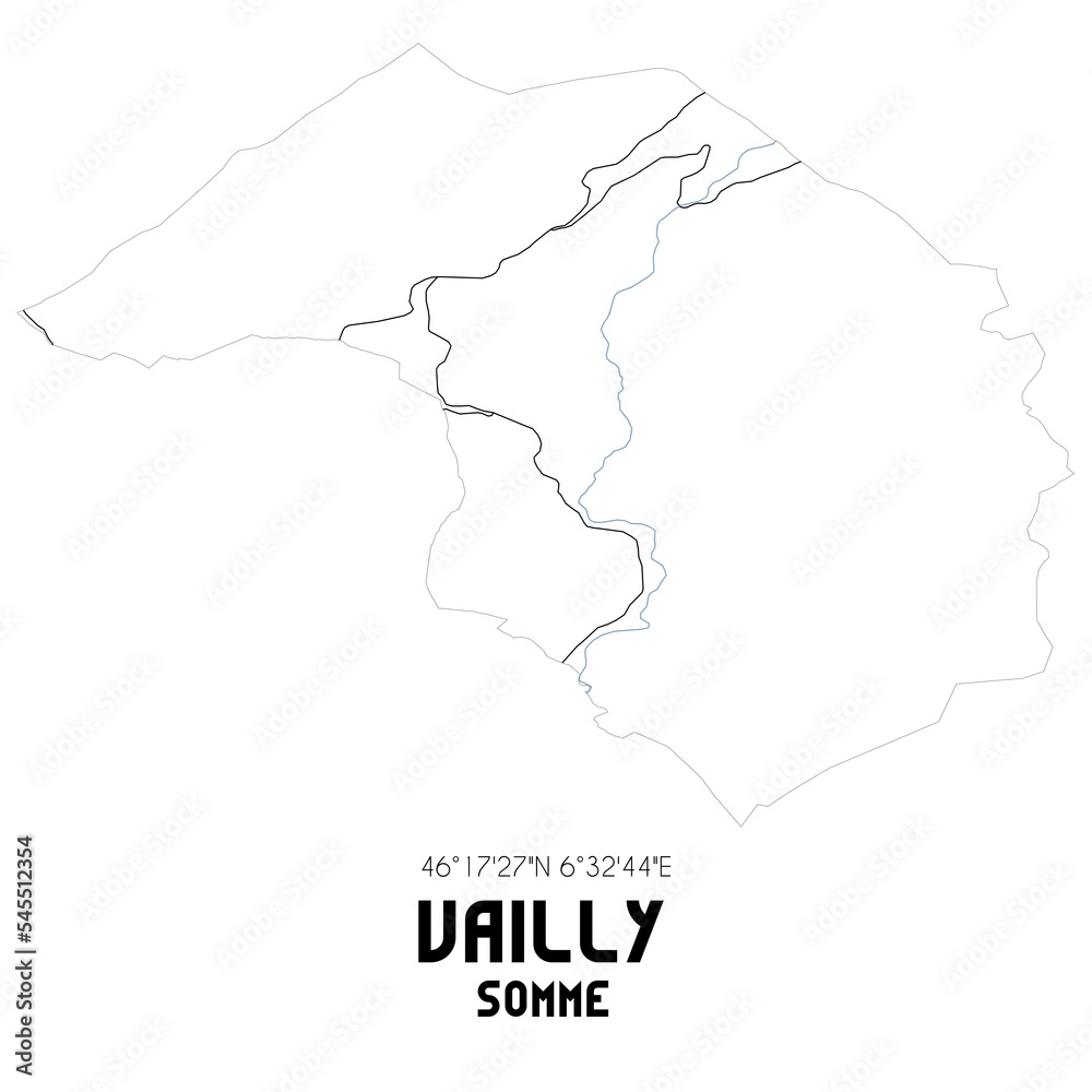 VAILLY Somme. Minimalistic street map with black and white lines.