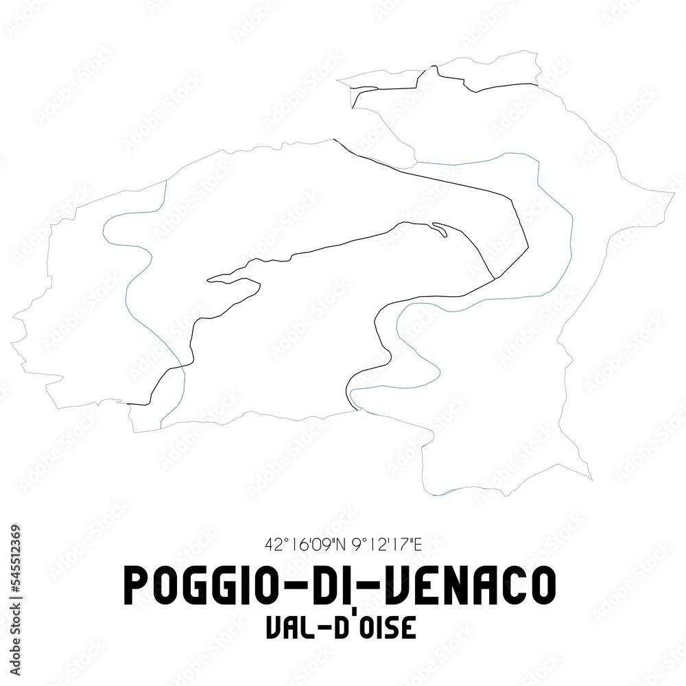 POGGIO-DI-VENACO Val-d'Oise. Minimalistic street map with black and white lines.