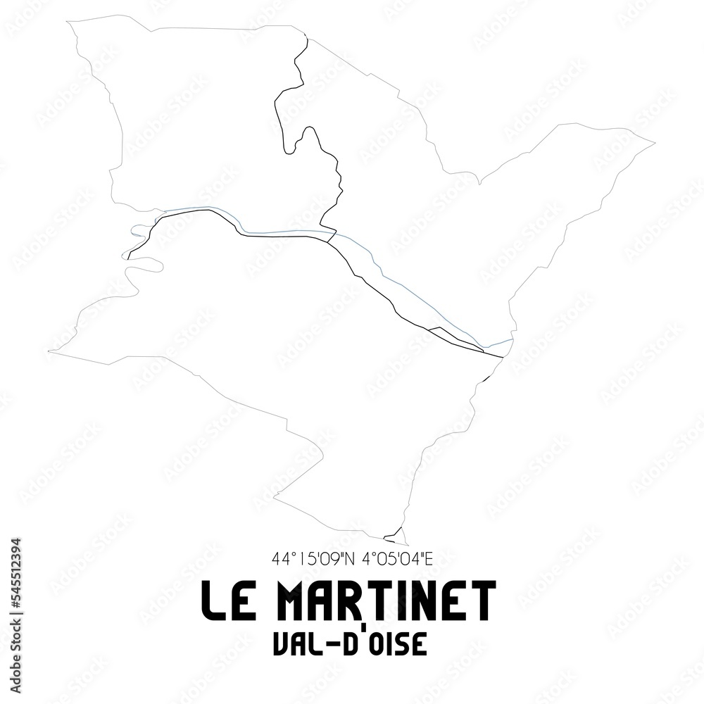 LE MARTINET Val-d'Oise. Minimalistic street map with black and white lines.
