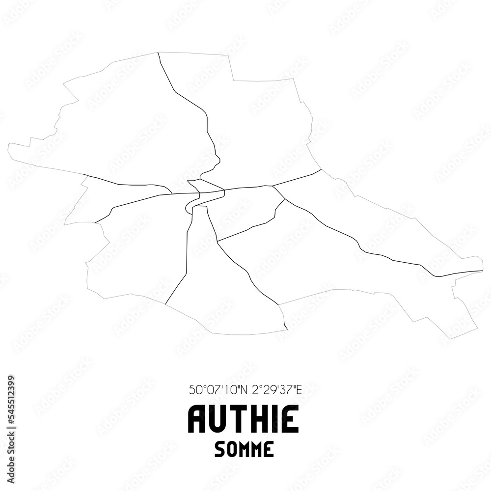 AUTHIE Somme. Minimalistic street map with black and white lines. AUTHIE Somme. Minimalistic street map with black and white lines.