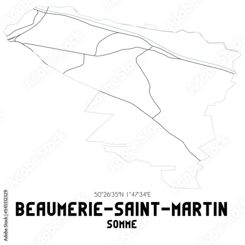 BEAUMERIE-SAINT-MARTIN Somme. Minimalistic street map with black and white lines.