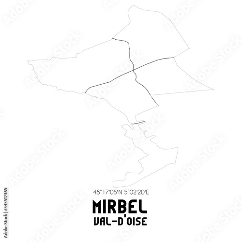 MIRBEL Val-d Oise. Minimalistic street map with black and white lines.