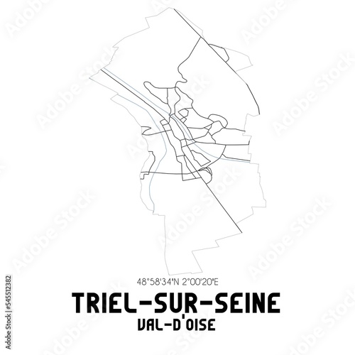 TRIEL-SUR-SEINE Val-d Oise. Minimalistic street map with black and white lines.