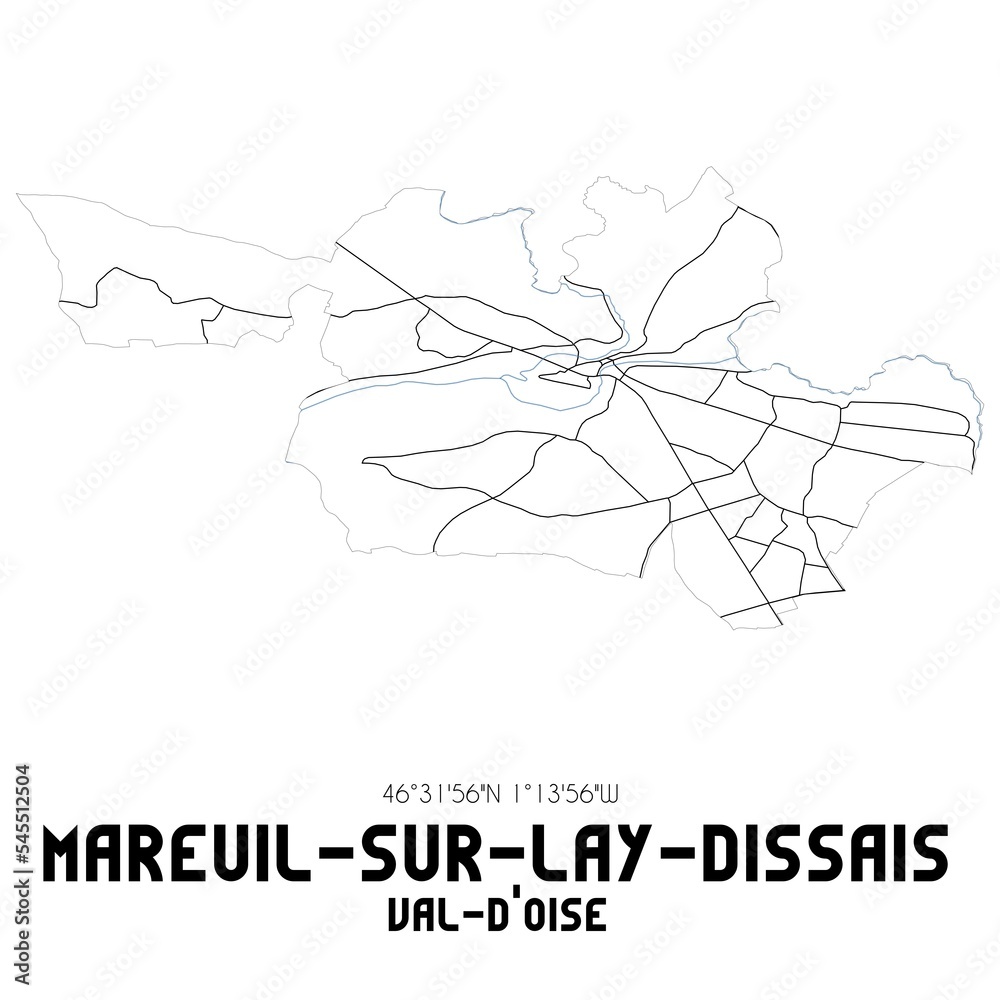 MAREUIL-SUR-LAY-DISSAIS Val-d'Oise. Minimalistic street map with black and white lines.