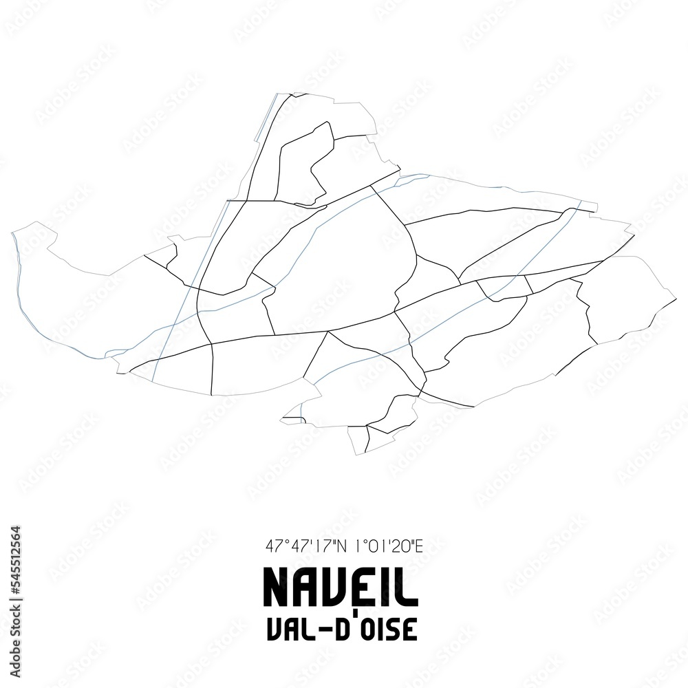Obraz premium NAVEIL Val-d'Oise. Minimalistic street map with black and white lines.