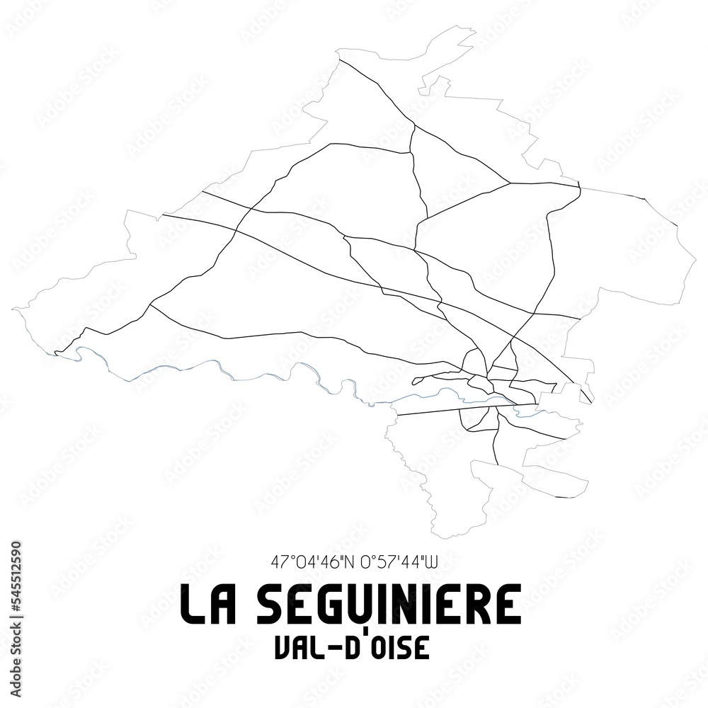 LA SEGUINIERE Val-d'Oise. Minimalistic street map with black and white lines.