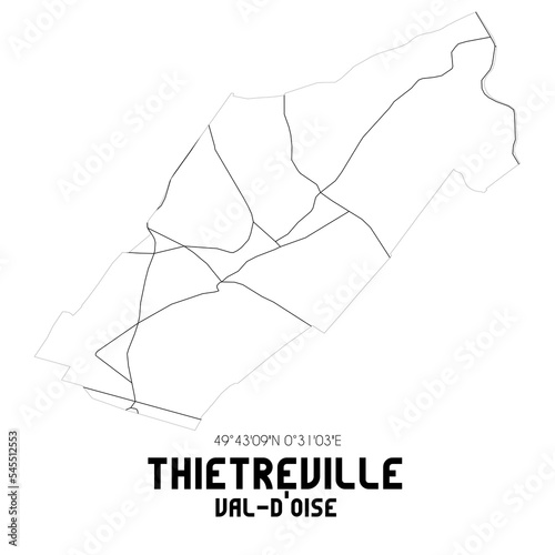 THIETREVILLE Val-d Oise. Minimalistic street map with black and white lines.