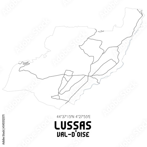 LUSSAS Val-d'Oise. Minimalistic street map with black and white lines.