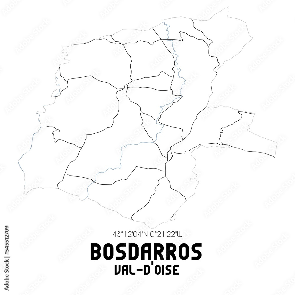 BOSDARROS Val-d'Oise. Minimalistic street map with black and white lines.