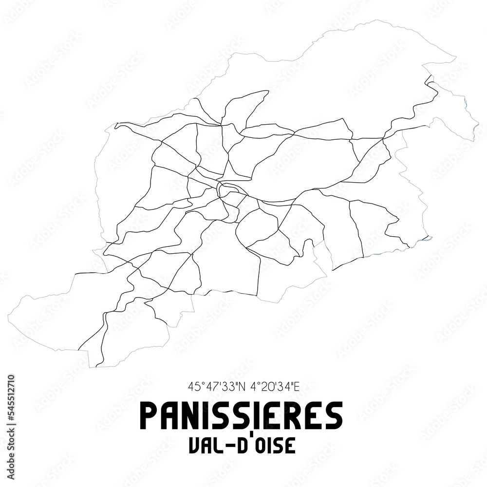 PANISSIERES Val-d'Oise. Minimalistic street map with black and white lines.