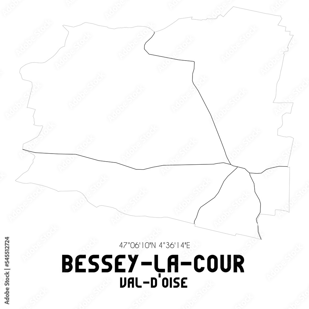 BESSEY-LA-COUR Val-d'Oise. Minimalistic street map with black and white lines. BESSEY-LA-COUR Val-d'Oise. Minimalistic street map with black and white lines.