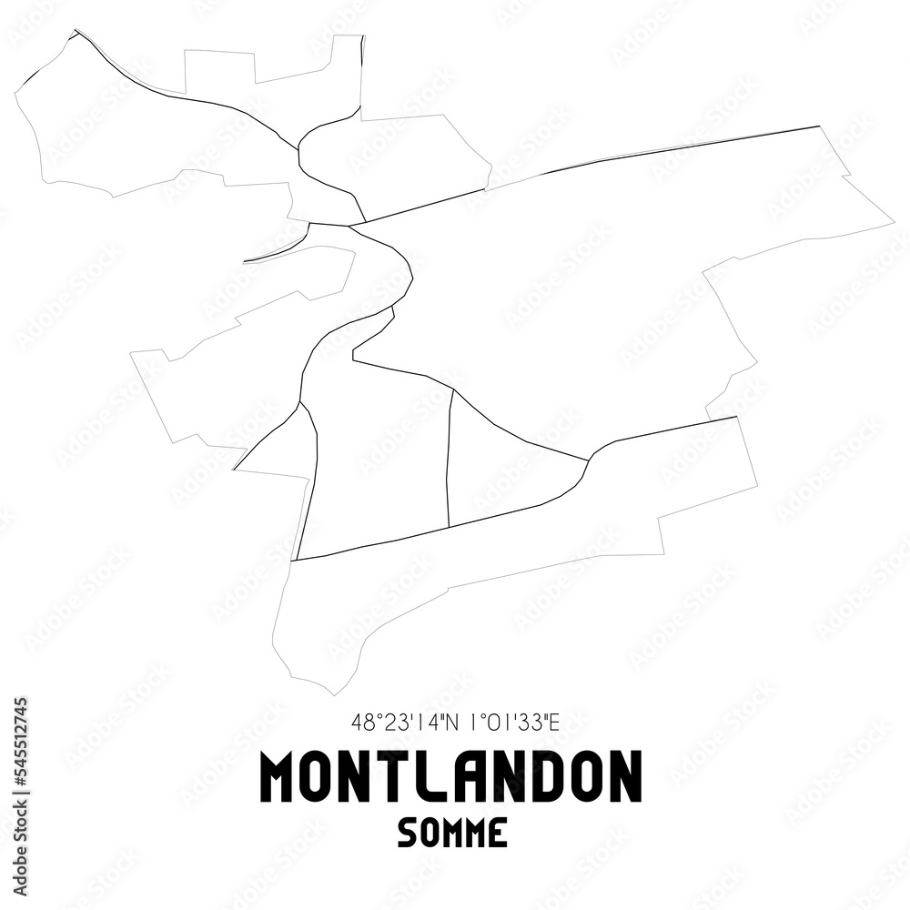 MONTLANDON Somme. Minimalistic street map with black and white lines. MONTLANDON Somme. Minimalistic street map with black and white lines.