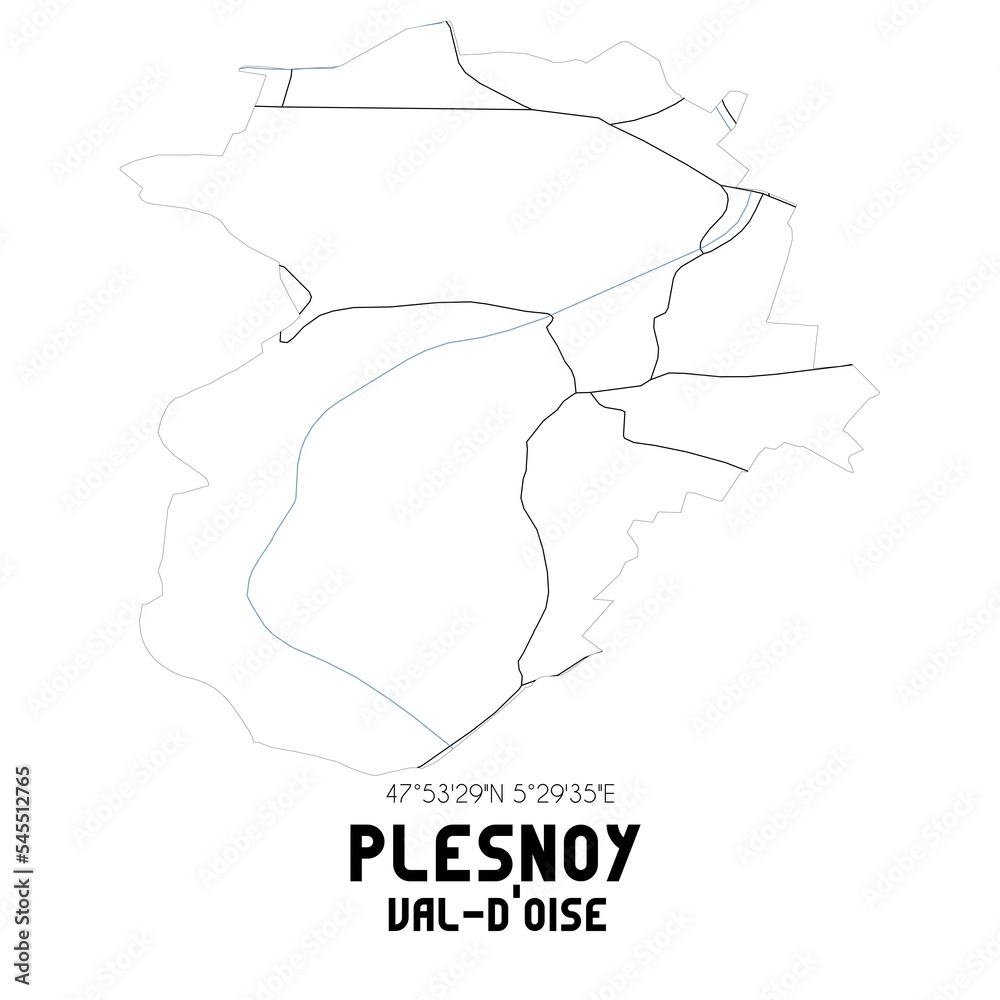PLESNOY Val-d'Oise. Minimalistic street map with black and white lines.