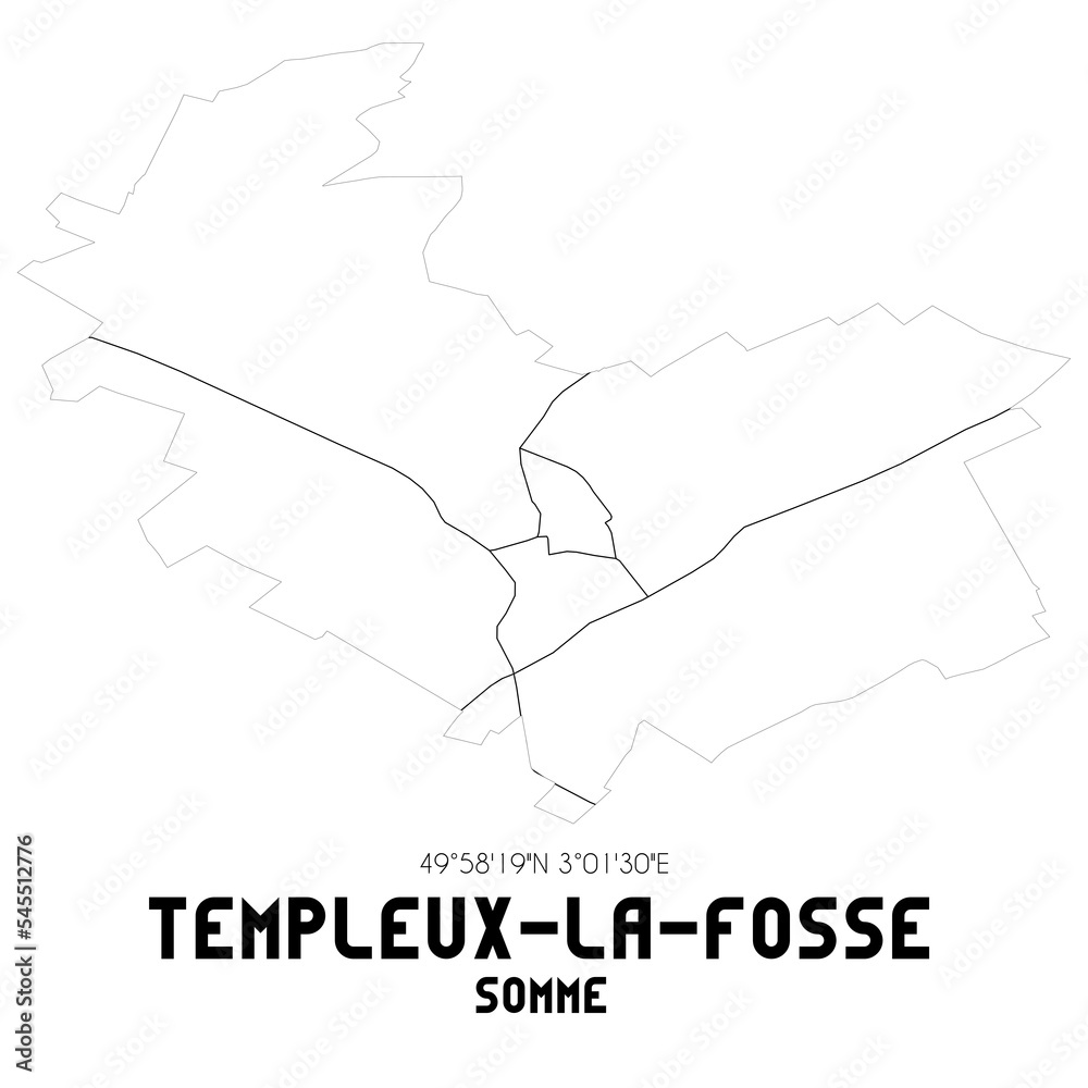 TEMPLEUX-LA-FOSSE Somme. Minimalistic street map with black and white lines. TEMPLEUX-LA-FOSSE Somme. Minimalistic street map with black and white lines.