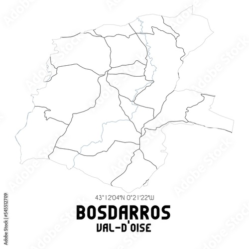 BOSDARROS Val-d Oise. Minimalistic street map with black and white lines.