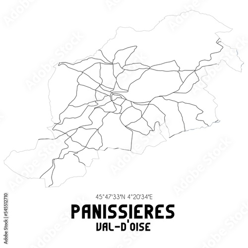 PANISSIERES Val-d Oise. Minimalistic street map with black and white lines.