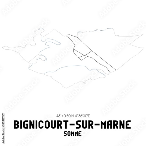 BIGNICOURT-SUR-MARNE Somme. Minimalistic street map with black and white lines.