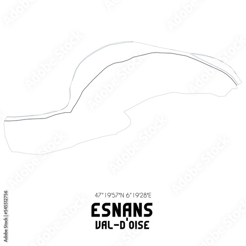 ESNANS Val-d'Oise. Minimalistic street map with black and white lines.