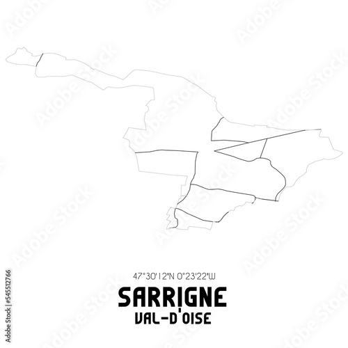 SARRIGNE Val-d'Oise. Minimalistic street map with black and white lines.