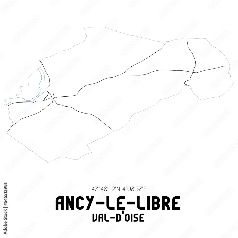 ANCY-LE-LIBRE Val-d'Oise. Minimalistic street map with black and white lines.