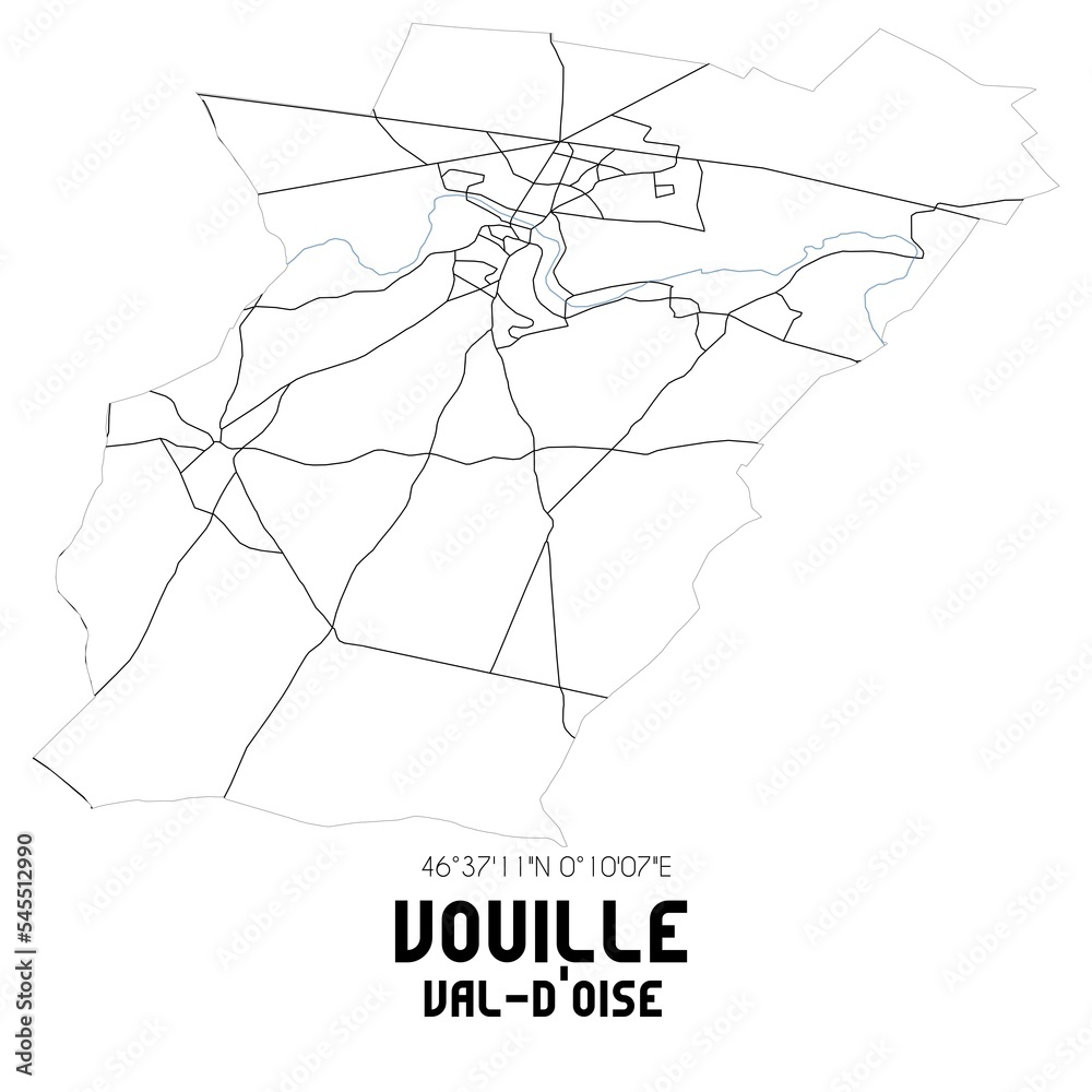 VOUILLE Val-d'Oise. Minimalistic street map with black and white lines. VOUILLE Val-d'Oise. Minimalistic street map with black and white lines.