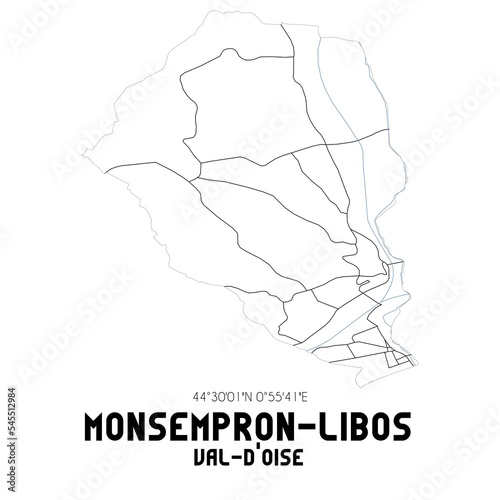 MONSEMPRON-LIBOS Val-d Oise. Minimalistic street map with black and white lines.