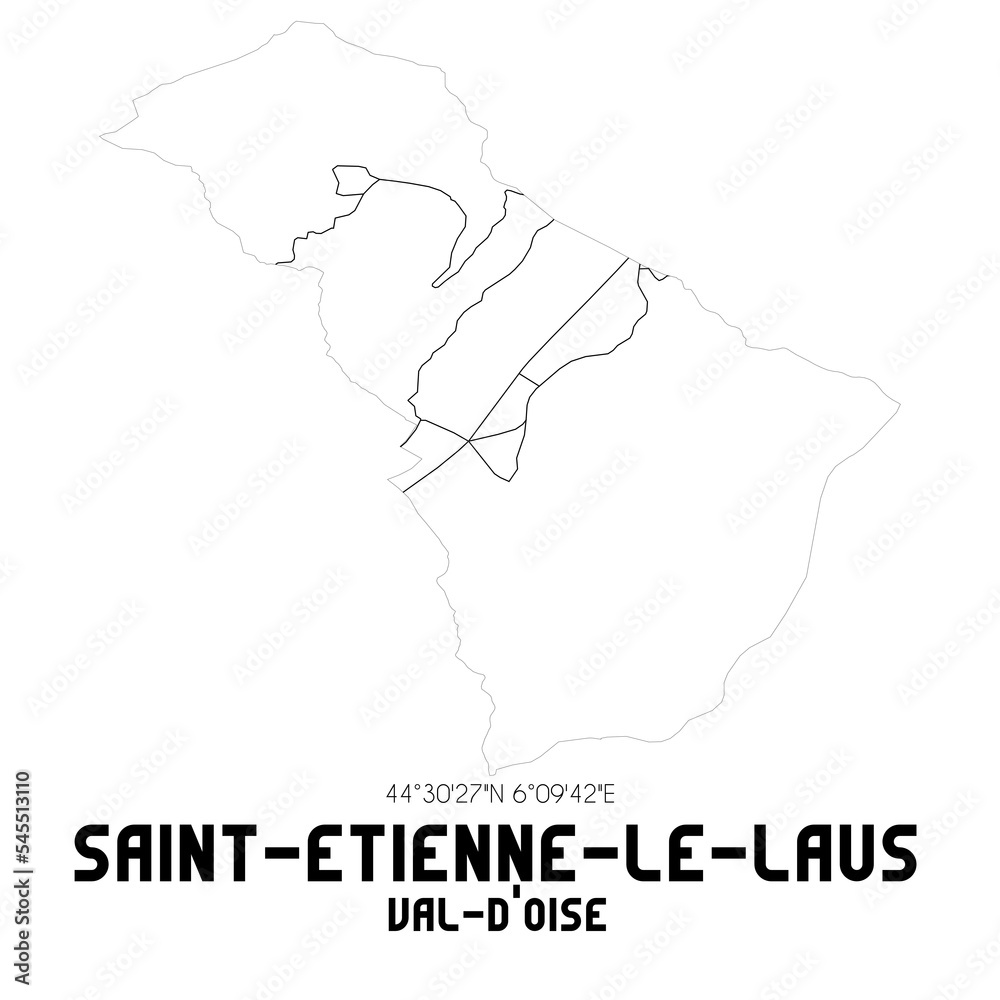 SAINT-ETIENNE-LE-LAUS Val-d'Oise. Minimalistic street map with black and white lines.