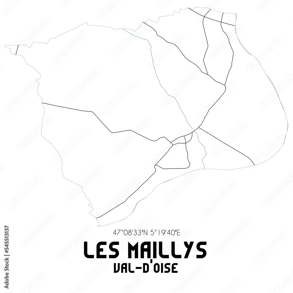 LES MAILLYS Val-d'Oise. Minimalistic street map with black and white lines. LES MAILLYS Val-d'Oise. Minimalistic street map with black and white lines.