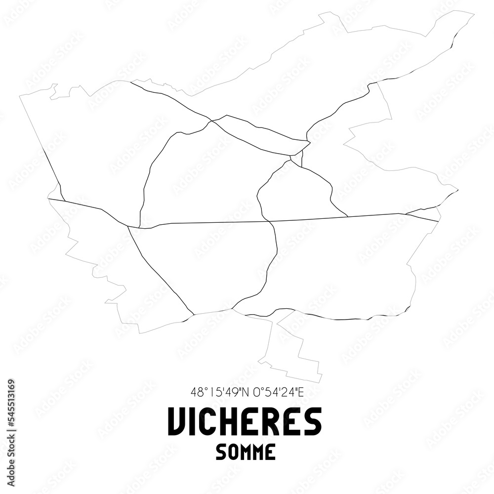 VICHERES Somme. Minimalistic street map with black and white lines.