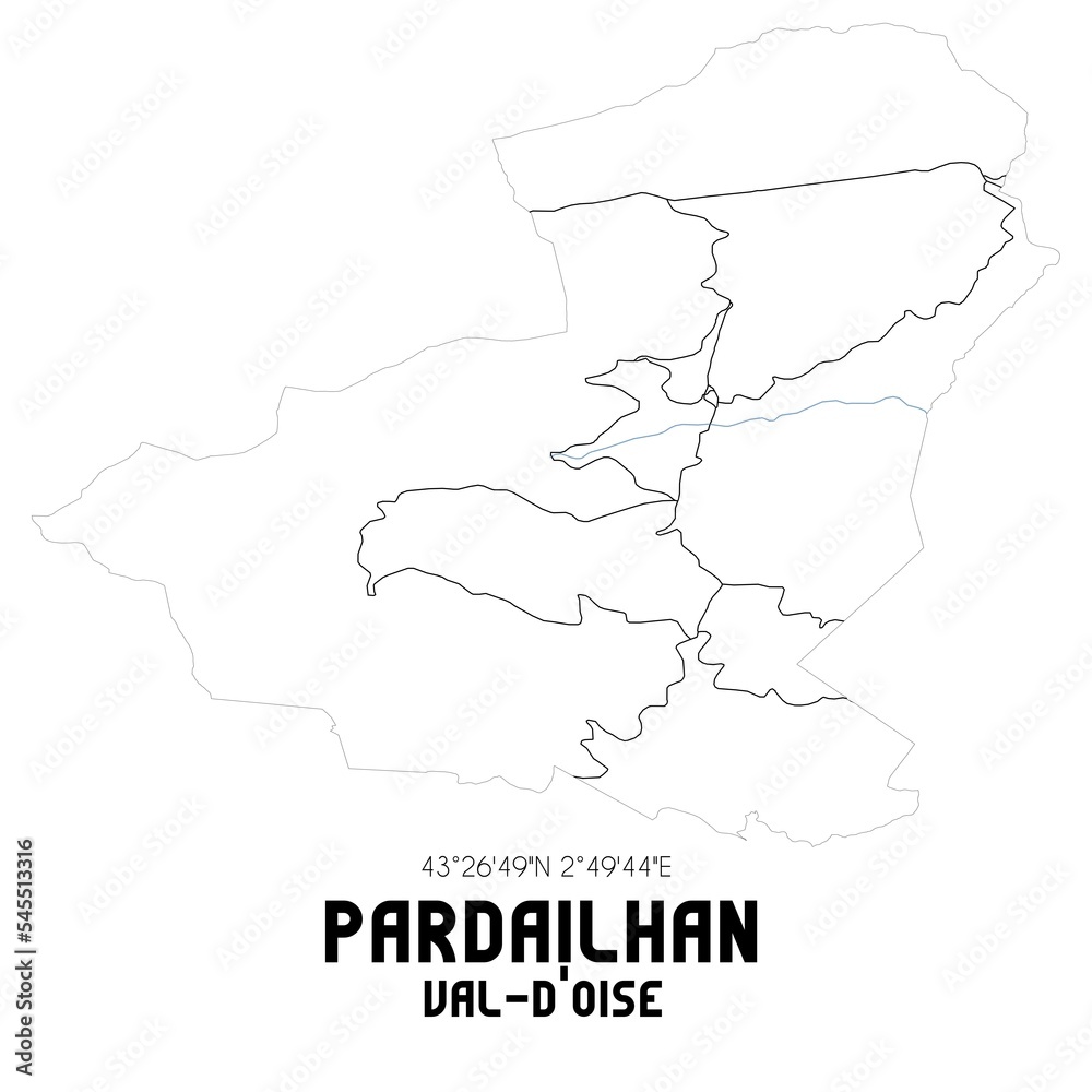 PARDAILHAN Val-d'Oise. Minimalistic street map with black and white lines.
