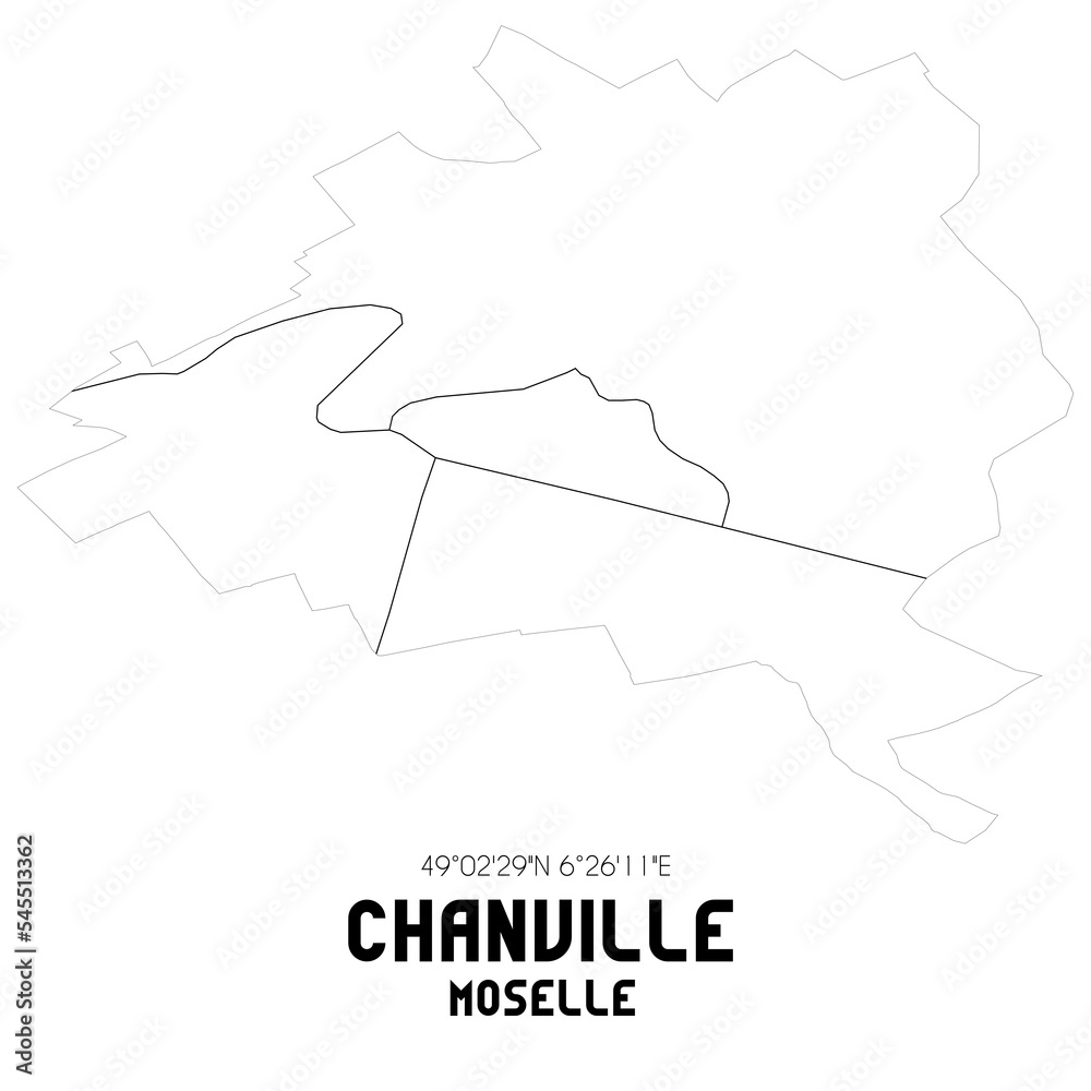 CHANVILLE Moselle. Minimalistic street map with black and white lines.