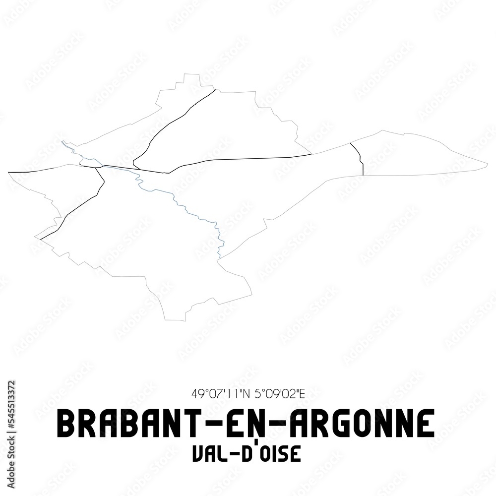 BRABANT-EN-ARGONNE Val-d'Oise. Minimalistic street map with black and white lines.