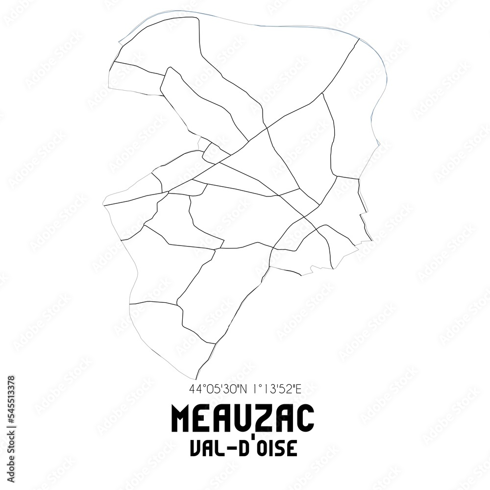MEAUZAC Val-d'Oise. Minimalistic street map with black and white lines. MEAUZAC Val-d'Oise. Minimalistic street map with black and white lines.