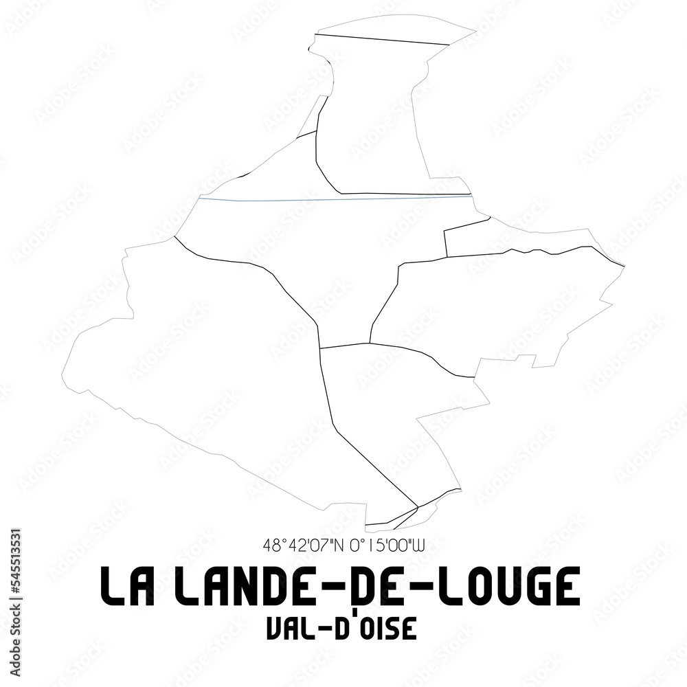 LA LANDE-DE-LOUGE Val-d'Oise. Minimalistic street map with black and white lines.