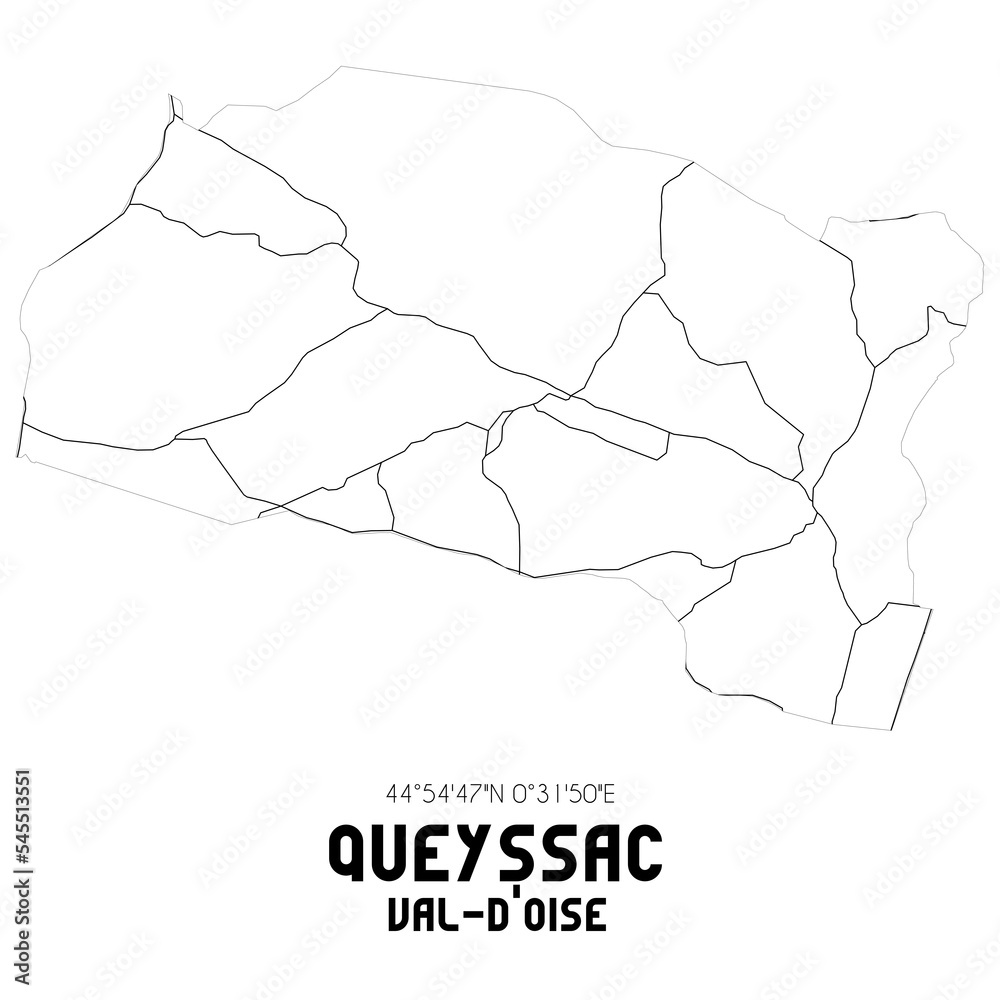 QUEYSSAC Val-d'Oise. Minimalistic street map with black and white lines.