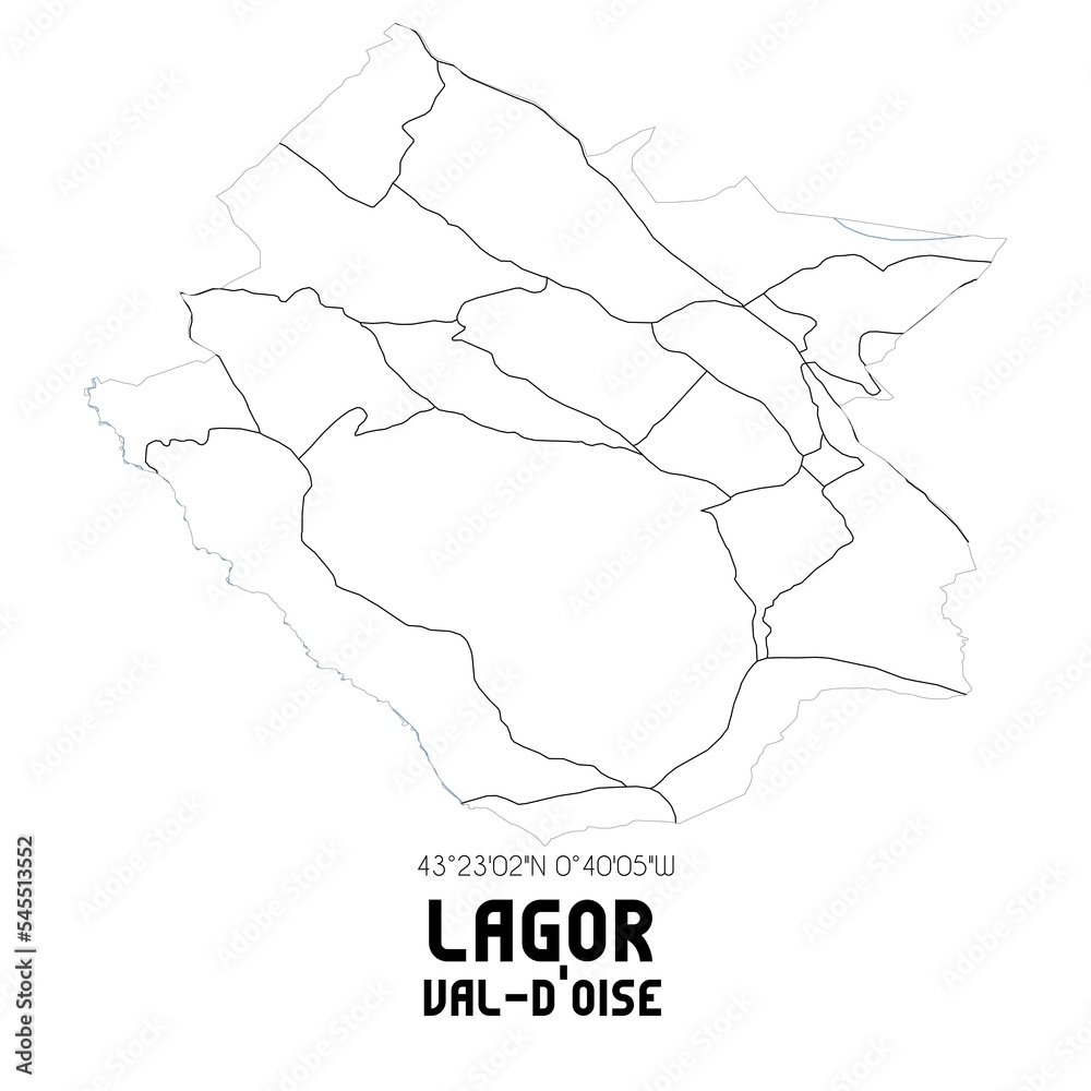 LAGOR Val-d'Oise. Minimalistic street map with black and white lines.