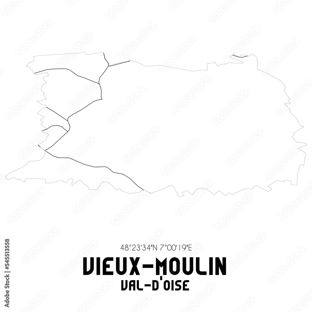 VIEUX-MOULIN Val-d'Oise. Minimalistic street map with black and white lines.