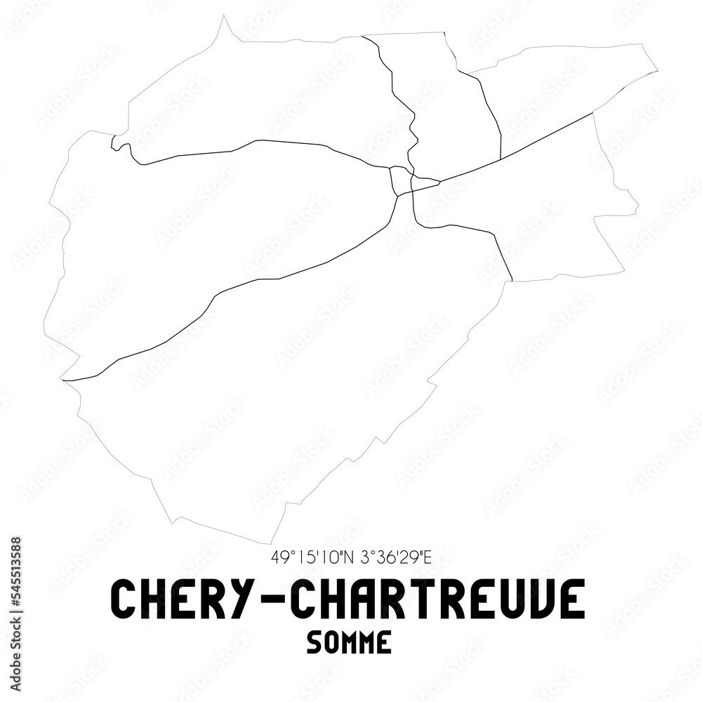 CHERY-CHARTREUVE Somme. Minimalistic street map with black and white lines.