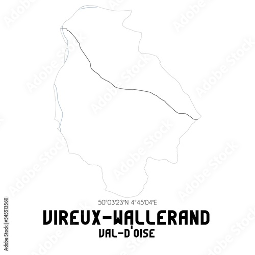 VIREUX-WALLERAND Val-d Oise. Minimalistic street map with black and white lines.