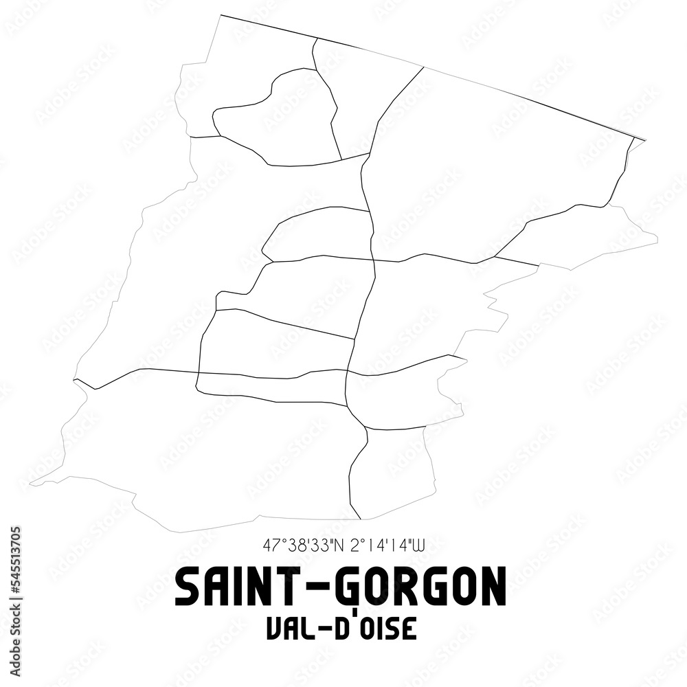 SAINT-GORGON Val-d'Oise. Minimalistic street map with black and white lines.