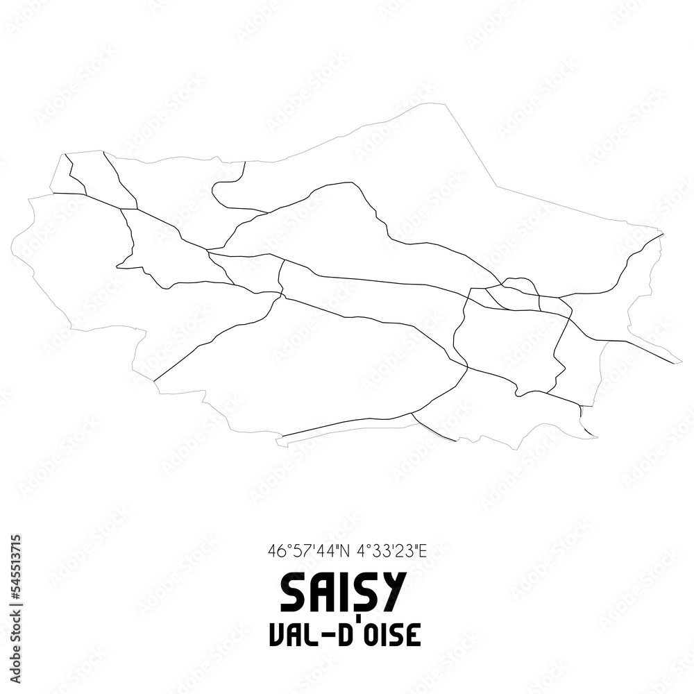 SAISY Val-d'Oise. Minimalistic street map with black and white lines.