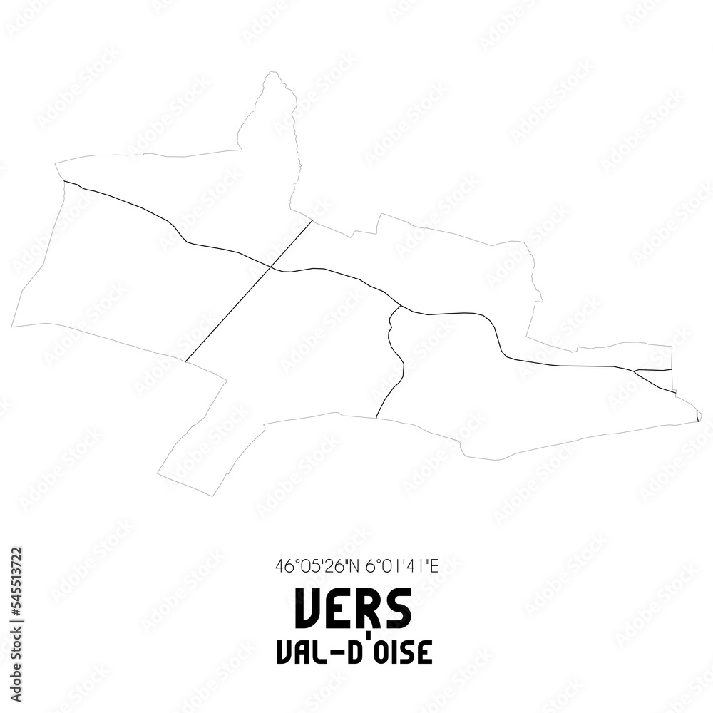 VERS Val-d'Oise. Minimalistic street map with black and white lines. VERS Val-d'Oise. Minimalistic street map with black and white lines.
